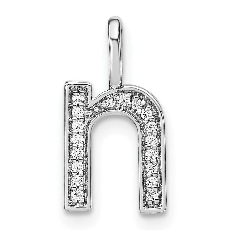 14K Weißgold Echter Diamant Kleinbuchstabe N Initial-Anhänger