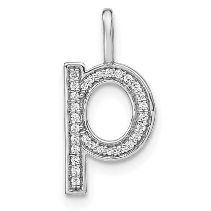 14K Weißgold Echt Diamant Kleinbuchstabe P Initial-Anhänger