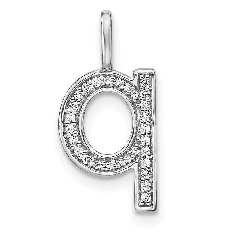 14K Weißgold Anhänger mit echtem Diamant und Kleinbuchstaben-Initiale „Q“