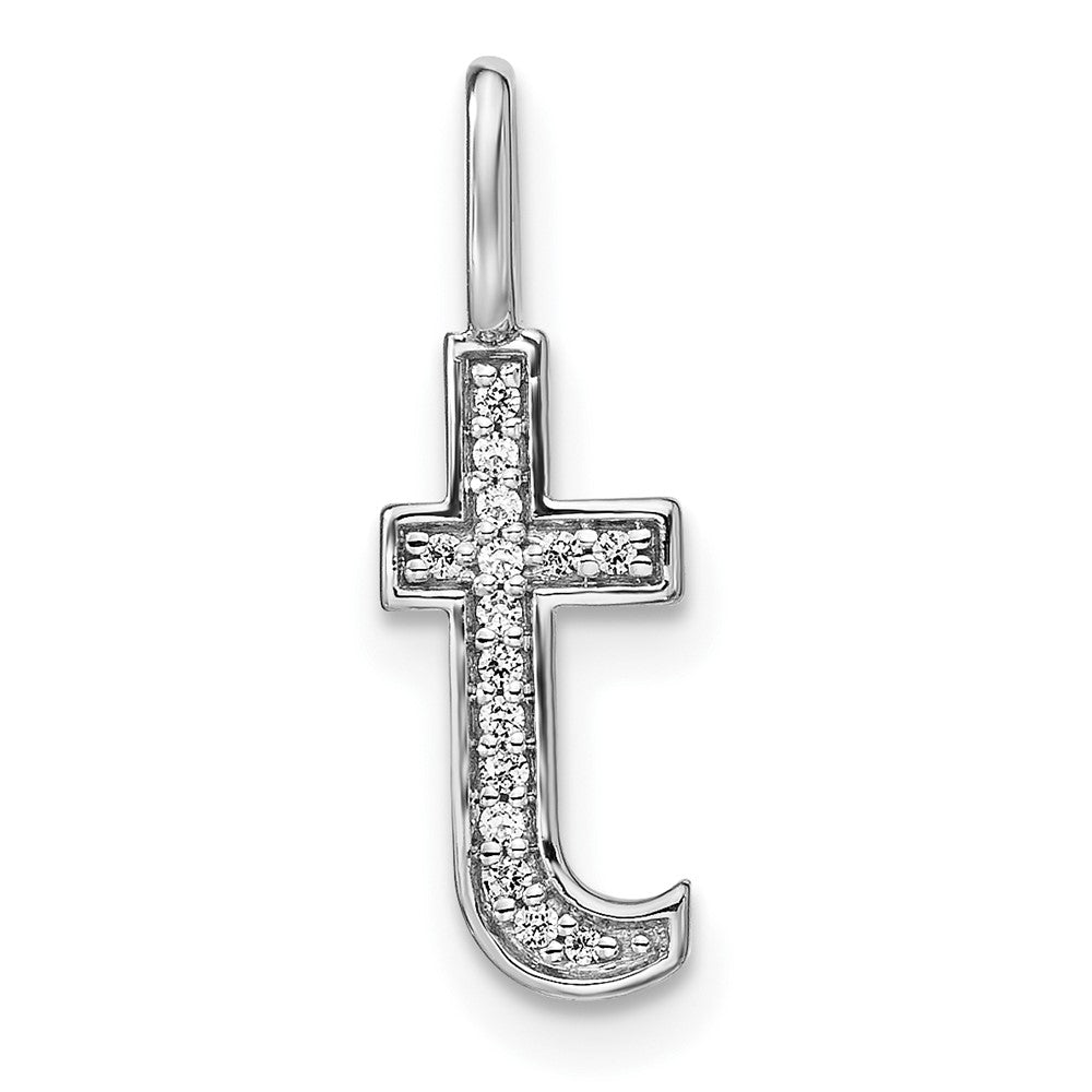 14K Weißgold Anhänger mit Initiale „t“ (Kleinbuchstabe) und echten Diamanten