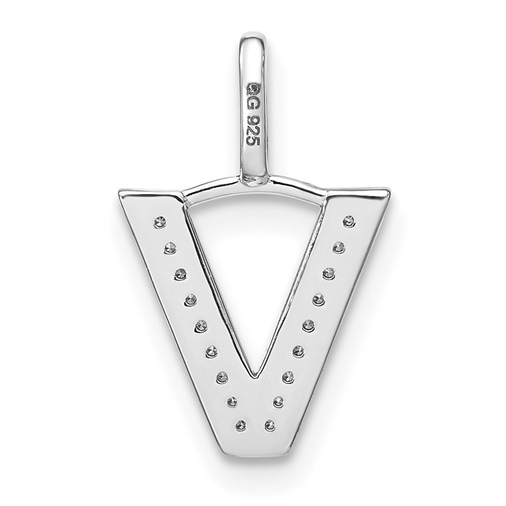 14K Weißgold Echter Diamant Kleinbuchstabe Initial-Anhänger „V
