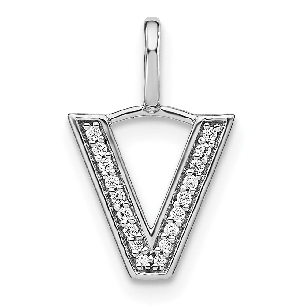 14K Weißgold Echter Diamant Kleinbuchstabe Initial-Anhänger „V