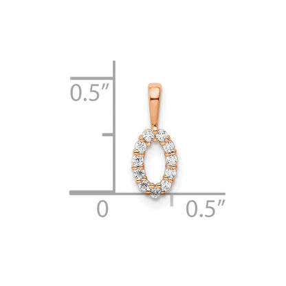 14K Roségold Anhänger mit echten Diamanten, Zahl 0