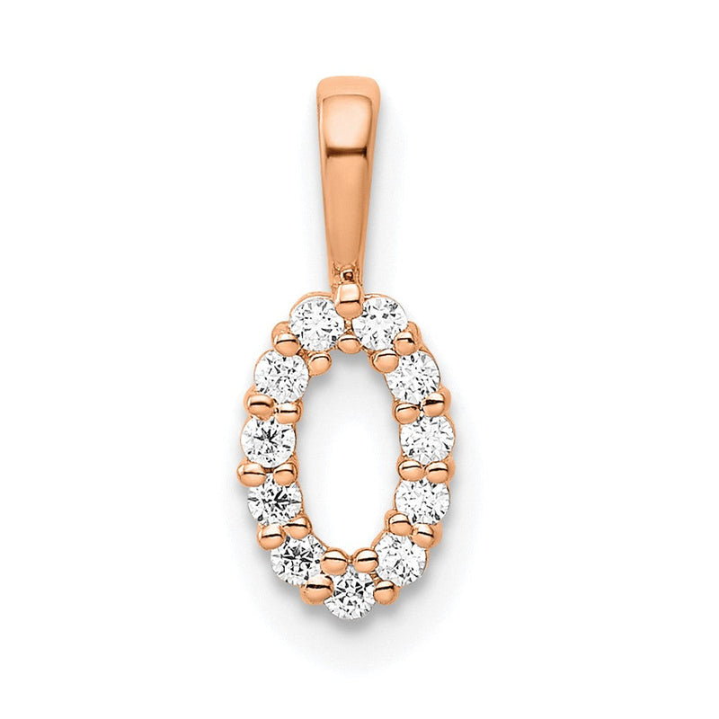 14K Roségold Anhänger mit echten Diamanten, Zahl 0