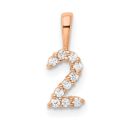 14K Roségold Zahl 2 Anhänger mit echten Diamanten
