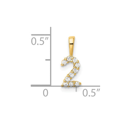 14K Gelbgold Anhänger „Zahl 2“ mit echten Diamanten