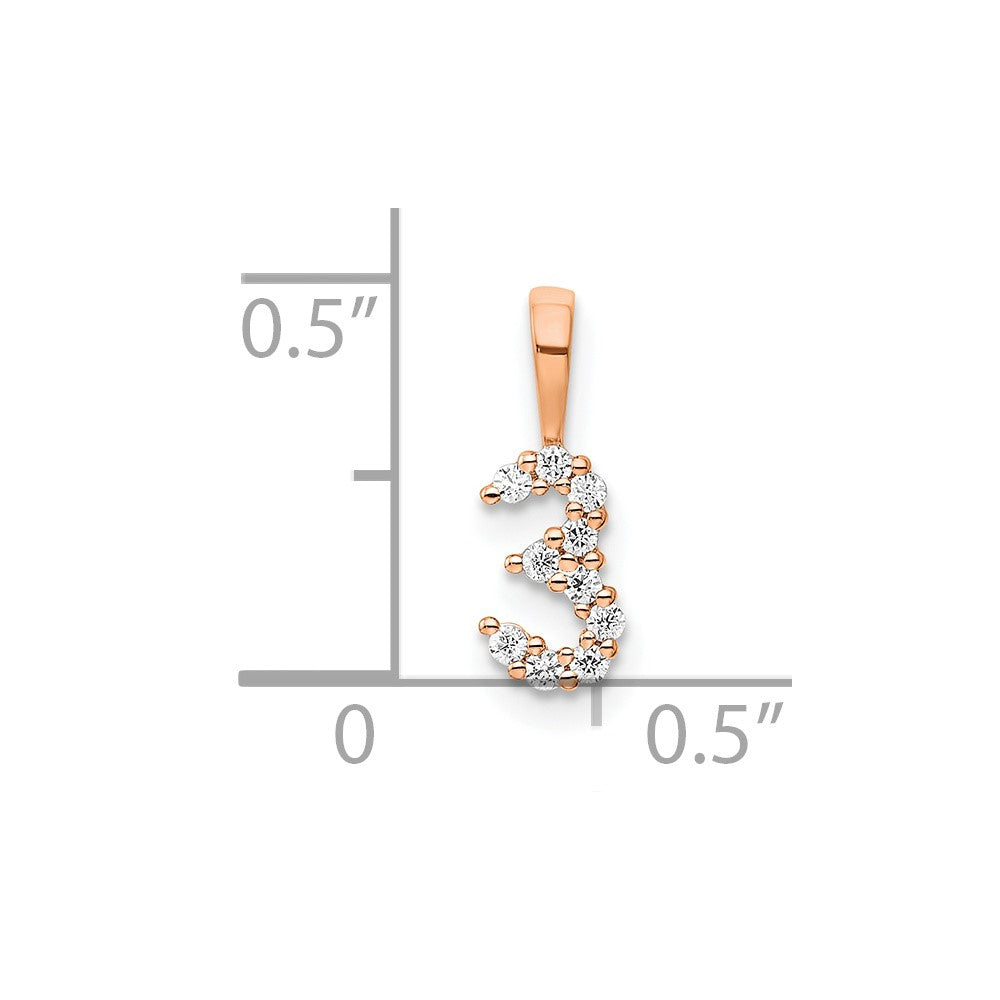 14K Roségold Anhänger mit echten Diamanten, Zahl 3