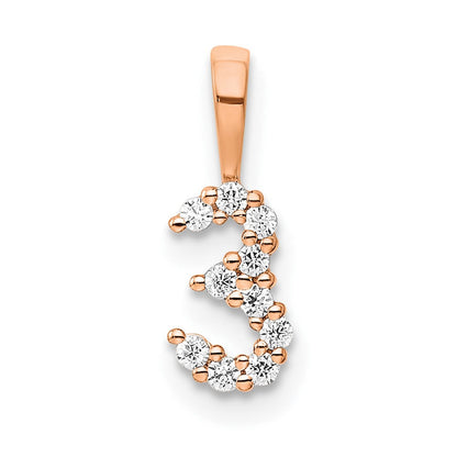 14K Roségold Anhänger mit echten Diamanten, Zahl 3
