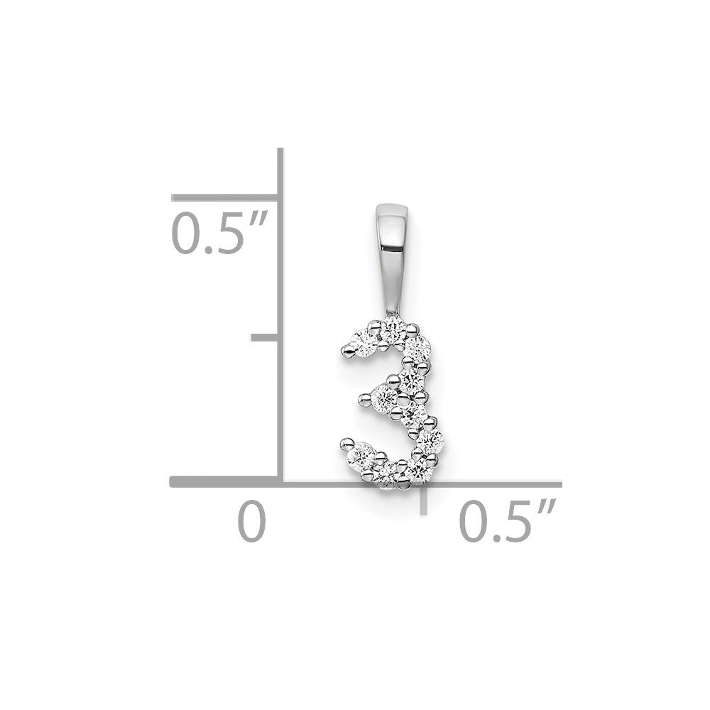 14K Weißgold Anhänger Zahl 3 mit echtem Diamant