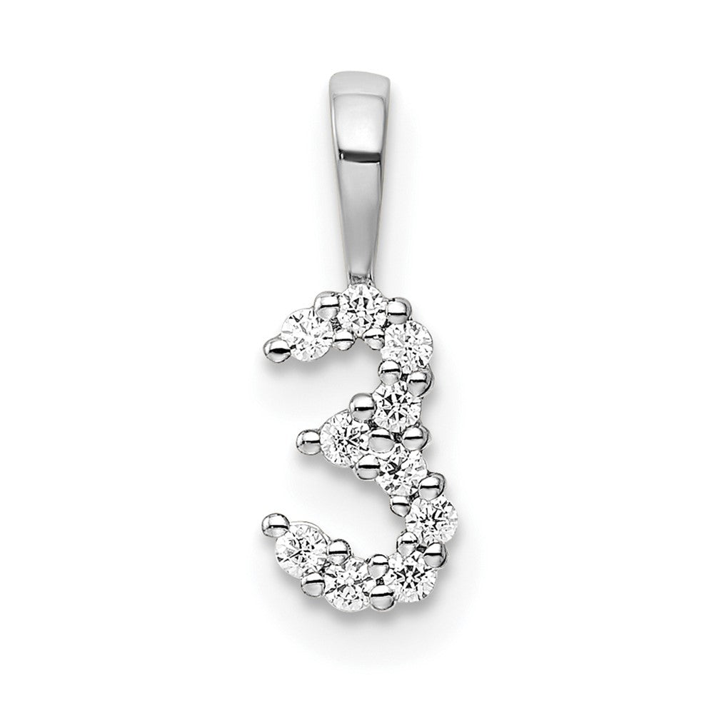 14K Weißgold Anhänger Zahl 3 mit echtem Diamant