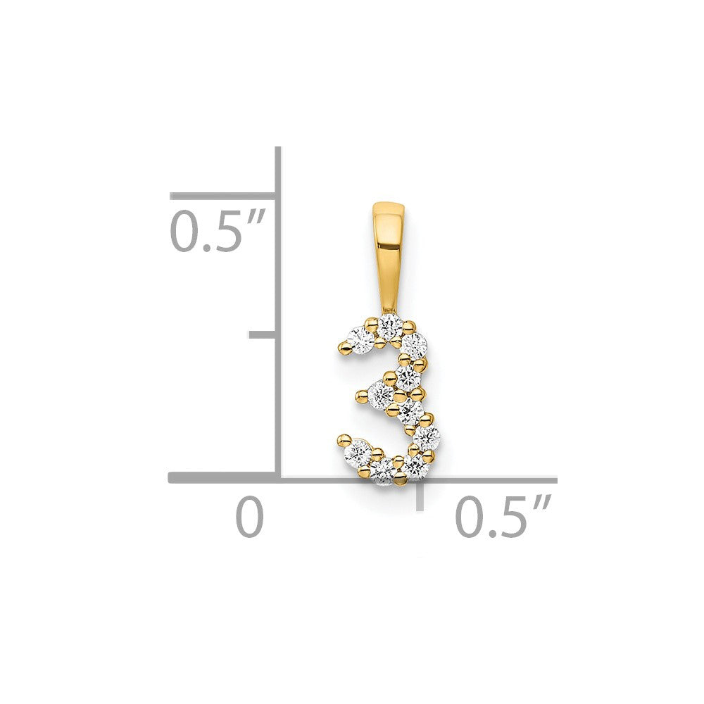 14K Gelbgold Anhänger Zahl 3 mit echten Diamanten