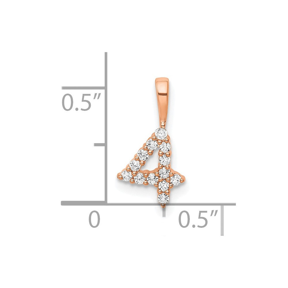 14K Roségold Anhänger Zahl 4 mit echtem Diamant