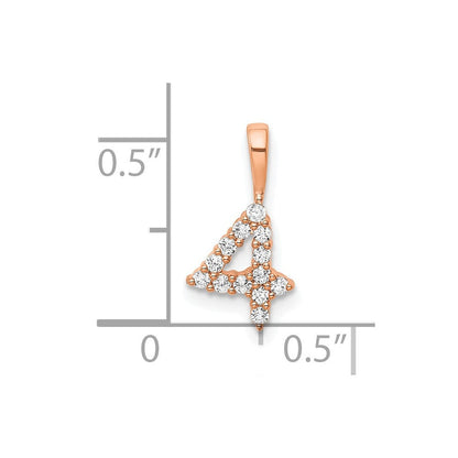 14K Roségold Anhänger Zahl 4 mit echtem Diamant