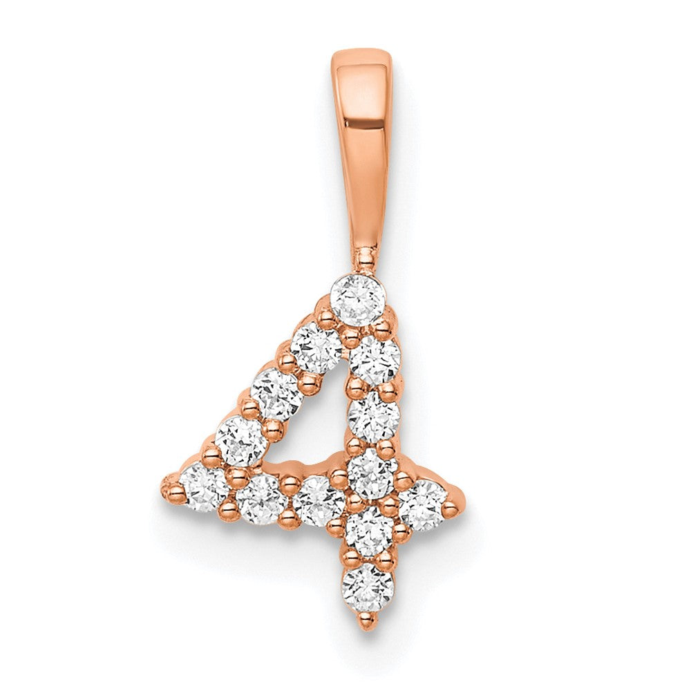 14K Roségold Anhänger Zahl 4 mit echtem Diamant