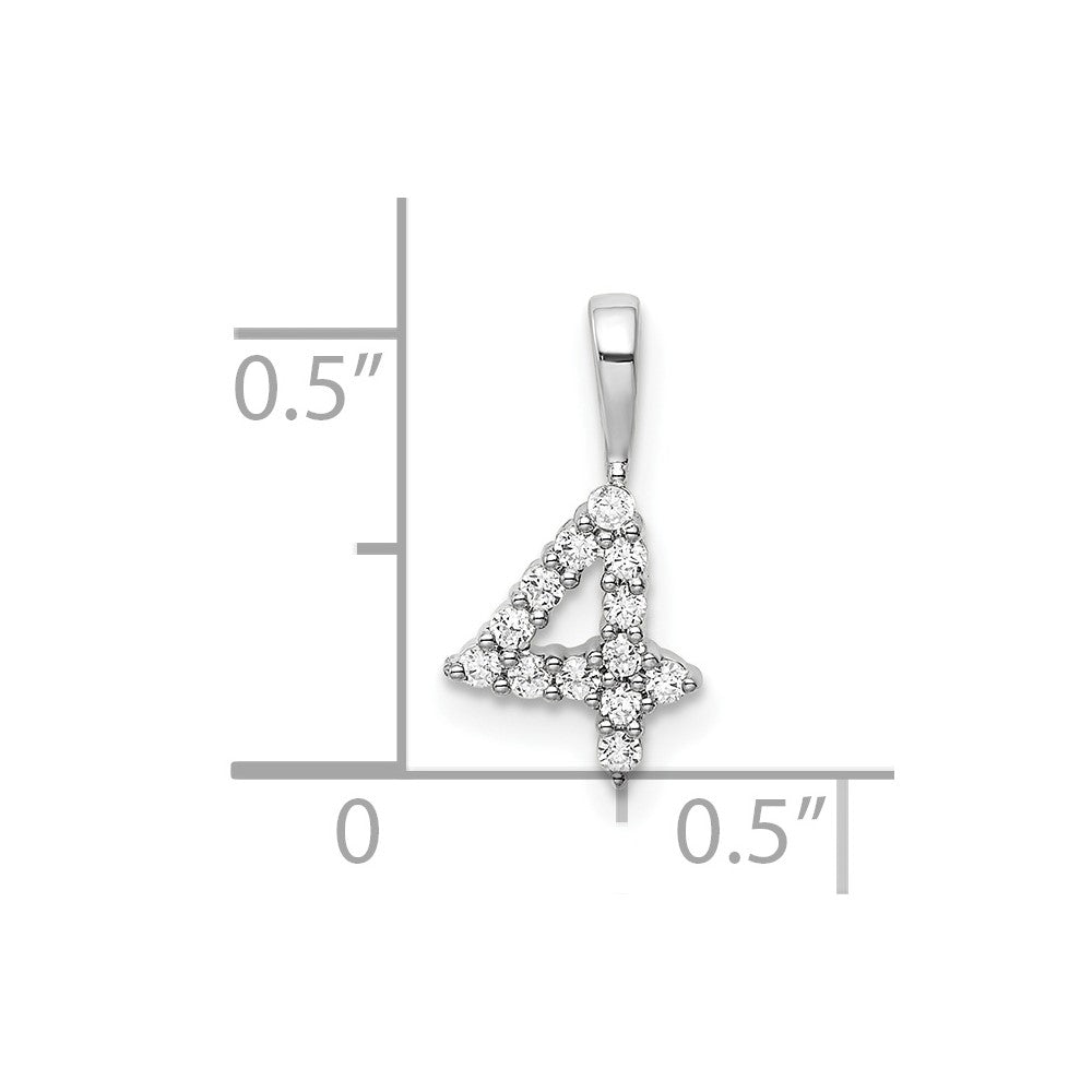 14K Weißgold Anhänger mit echtem Diamant, Zahl 4
