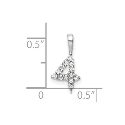 14K Weißgold Anhänger mit echtem Diamant, Zahl 4
