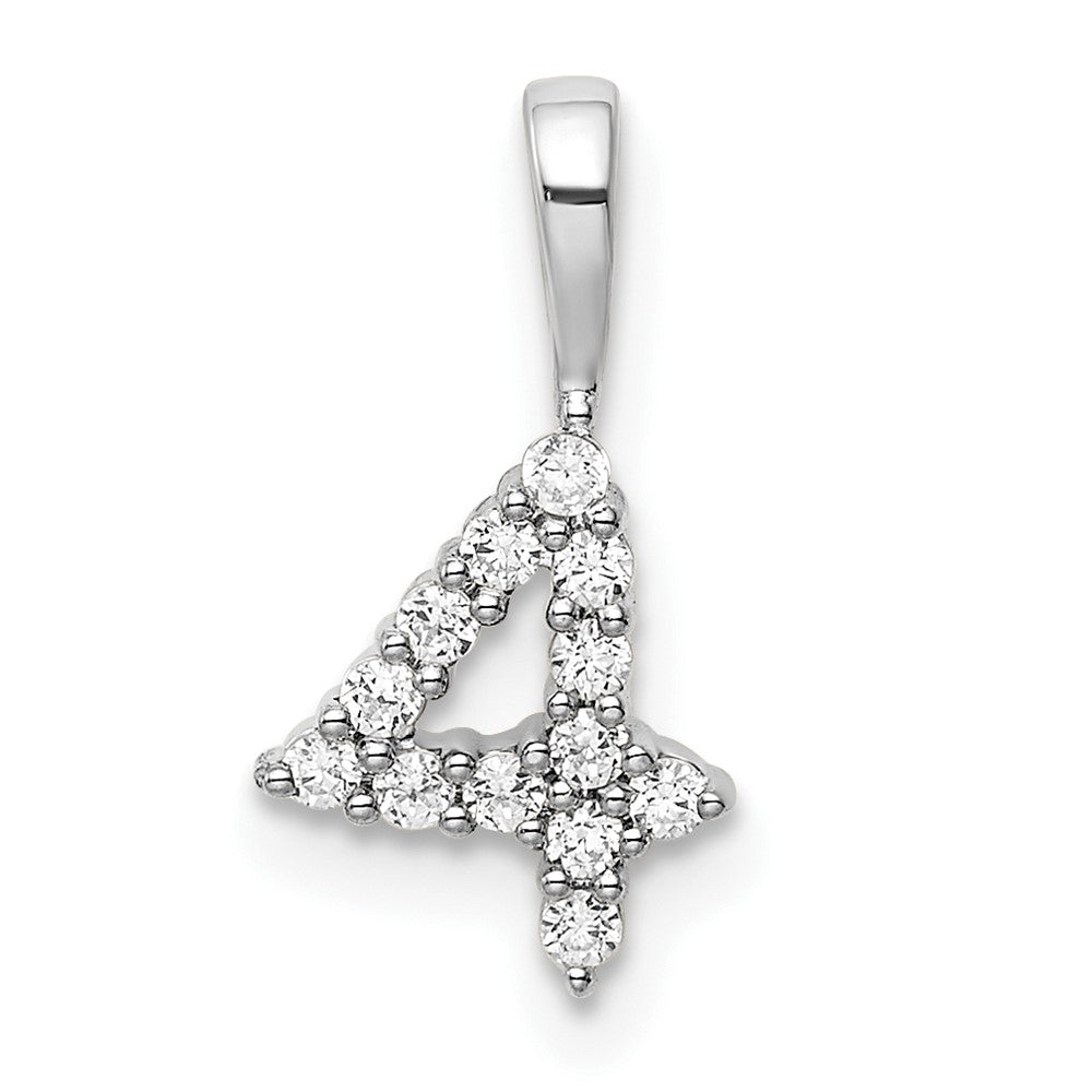 14K Weißgold Anhänger mit echtem Diamant, Zahl 4