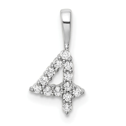 14K Weißgold Anhänger mit echtem Diamant, Zahl 4