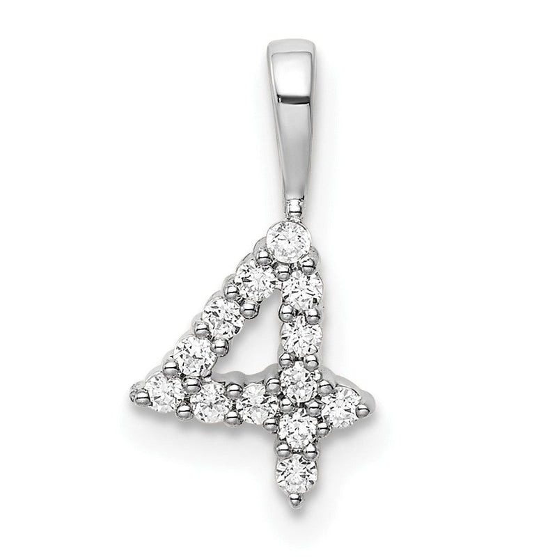 14K Weißgold Anhänger mit echtem Diamant, Zahl 4