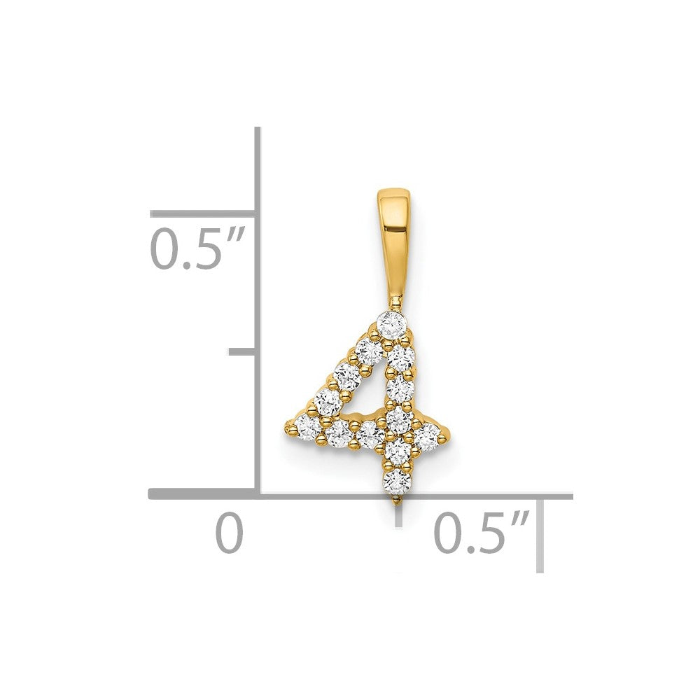 14K Gelbgold Anhänger „Zahl 4" mit echten Diamanten