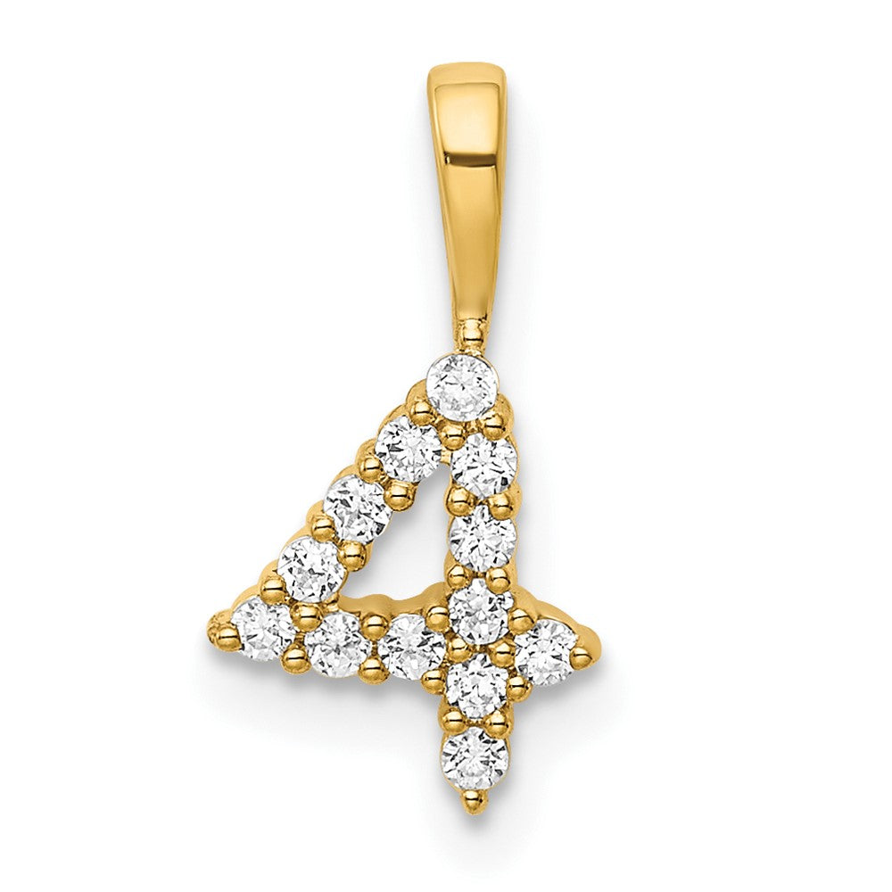 14K Gelbgold Anhänger „Zahl 4" mit echten Diamanten