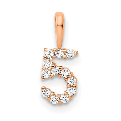 14K Roségold Anhänger mit echtem Diamant – Zahl 5