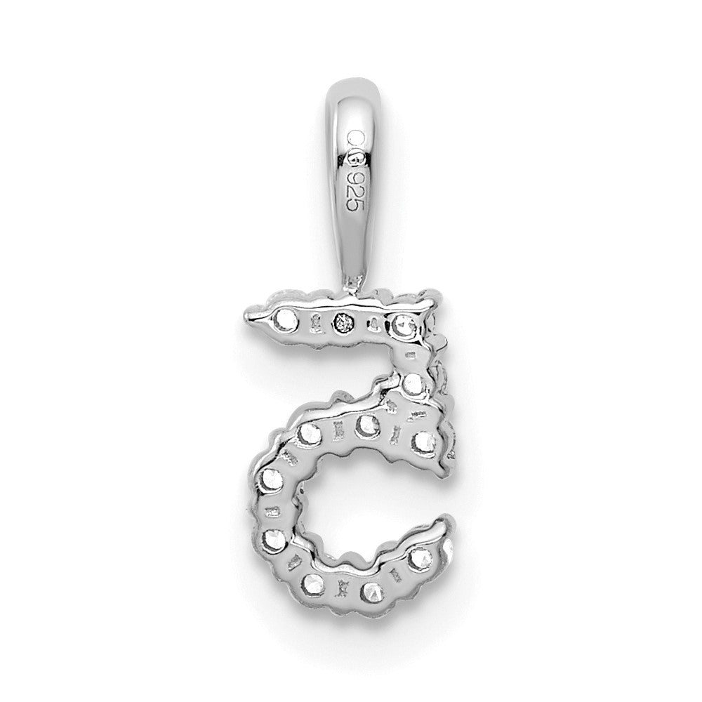 14K Weißgold Anhänger Zahl 5 mit echten Diamanten