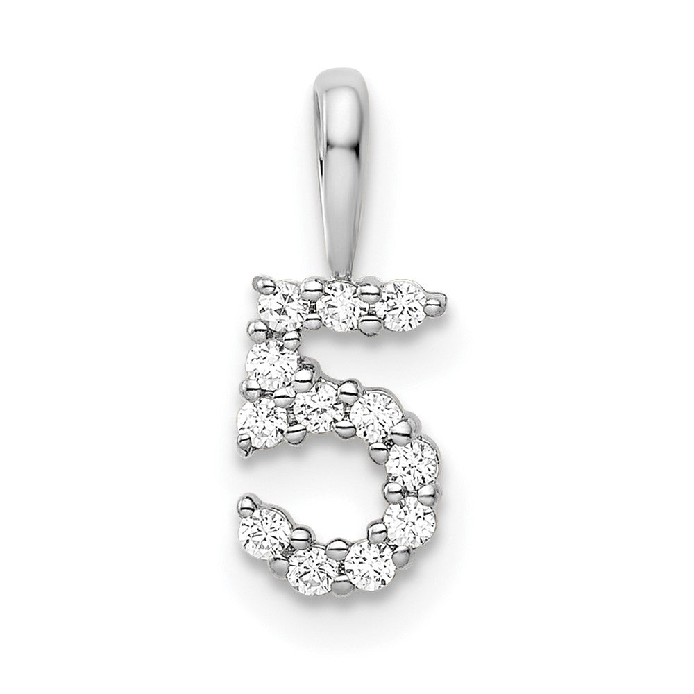 14K Weißgold Anhänger Zahl 5 mit echten Diamanten