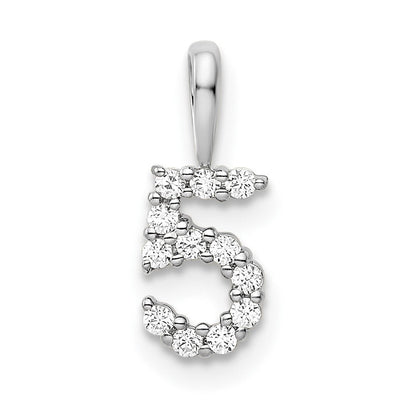 14K Weißgold Anhänger Zahl 5 mit echten Diamanten