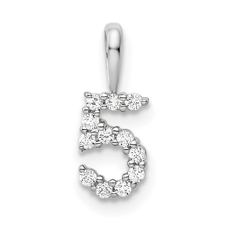 14K Weißgold Anhänger Zahl 5 mit echten Diamanten