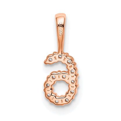 14K Roségold Anhänger mit echtem Diamant, Zahl 6