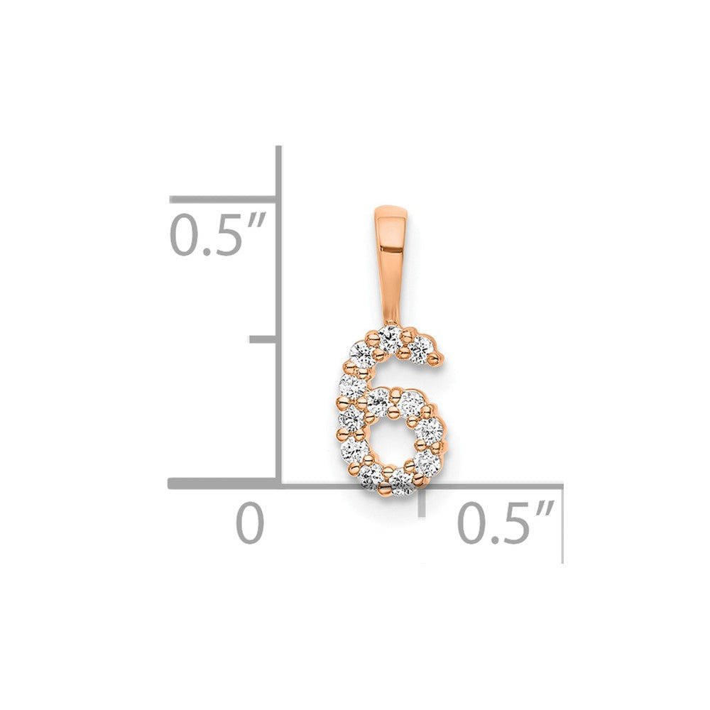 14K Roségold Anhänger mit echtem Diamant, Zahl 6