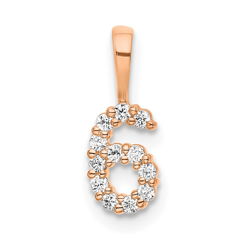 14K Roségold Anhänger mit echtem Diamant, Zahl 6