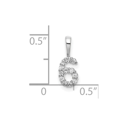 14K Weißgold Anhänger Zahl 6 mit echten Diamanten