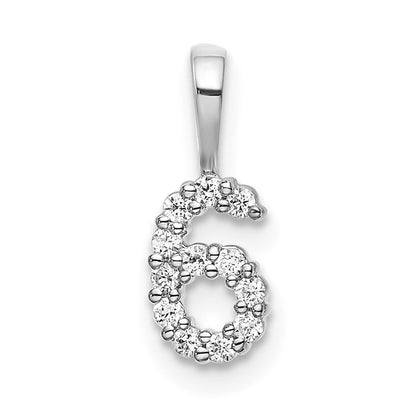 14K Weißgold Anhänger Zahl 6 mit echten Diamanten