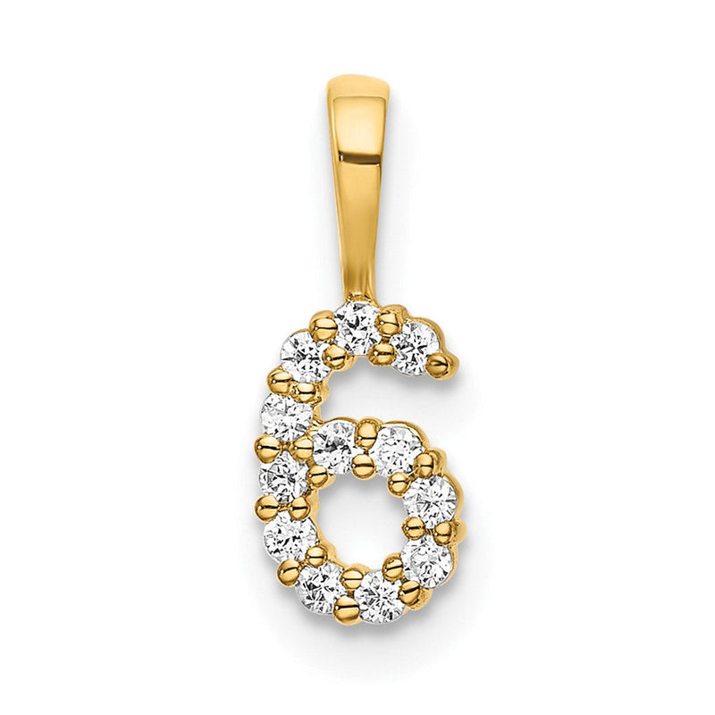 14K Gelbgold Anhänger Zahl 6 mit echten Diamanten