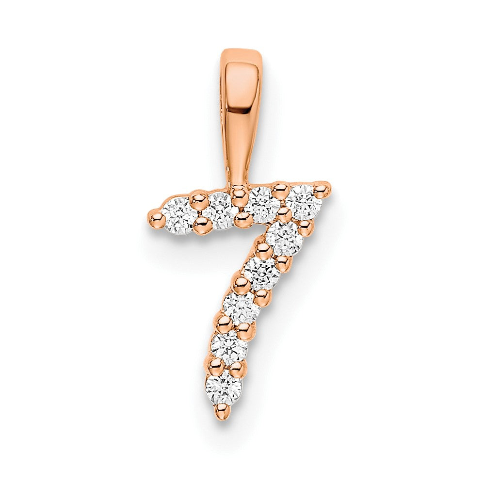 14K Roségold Anhänger mit echtem Diamant, Zahl 7