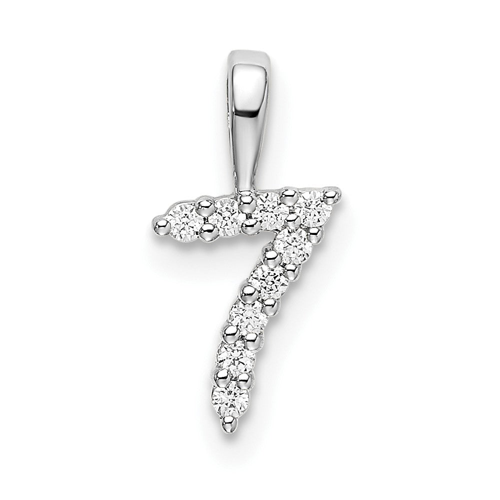 14K Weißgold Anhänger Zahl 7 mit echtem Diamant