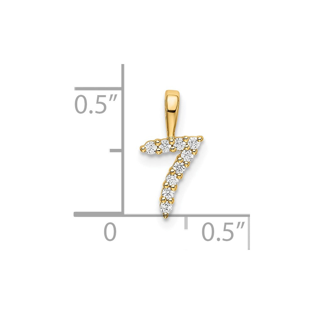 14K Gelbgold Anhänger mit echten Diamanten, Zahl 7
