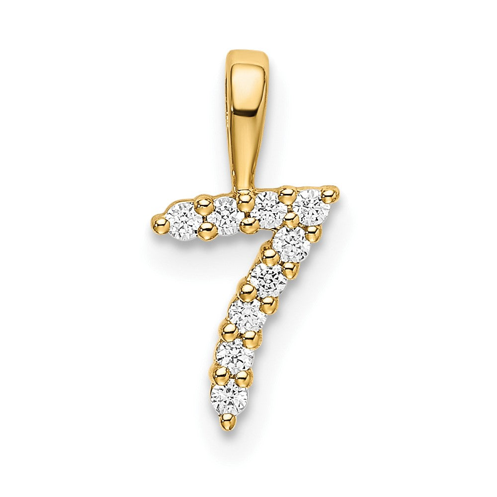 14K Gelbgold Anhänger mit echten Diamanten, Zahl 7