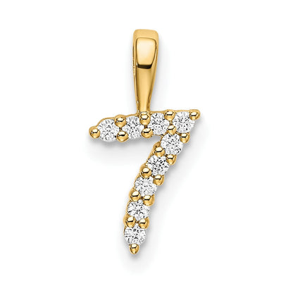 14K Gelbgold Anhänger mit echten Diamanten, Zahl 7