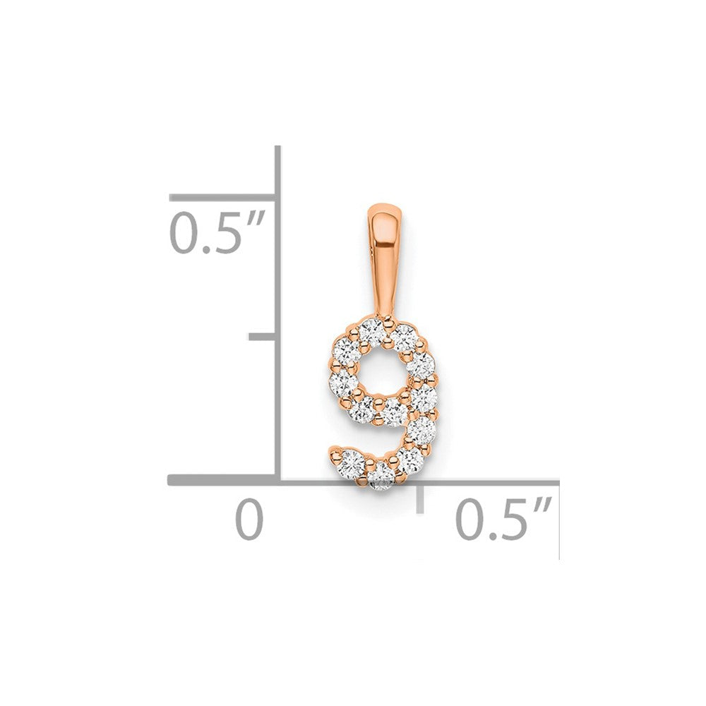 14K Roségold Anhänger mit echtem Diamant, Zahl 9