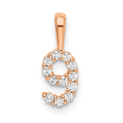 14K Roségold Anhänger mit echtem Diamant, Zahl 9