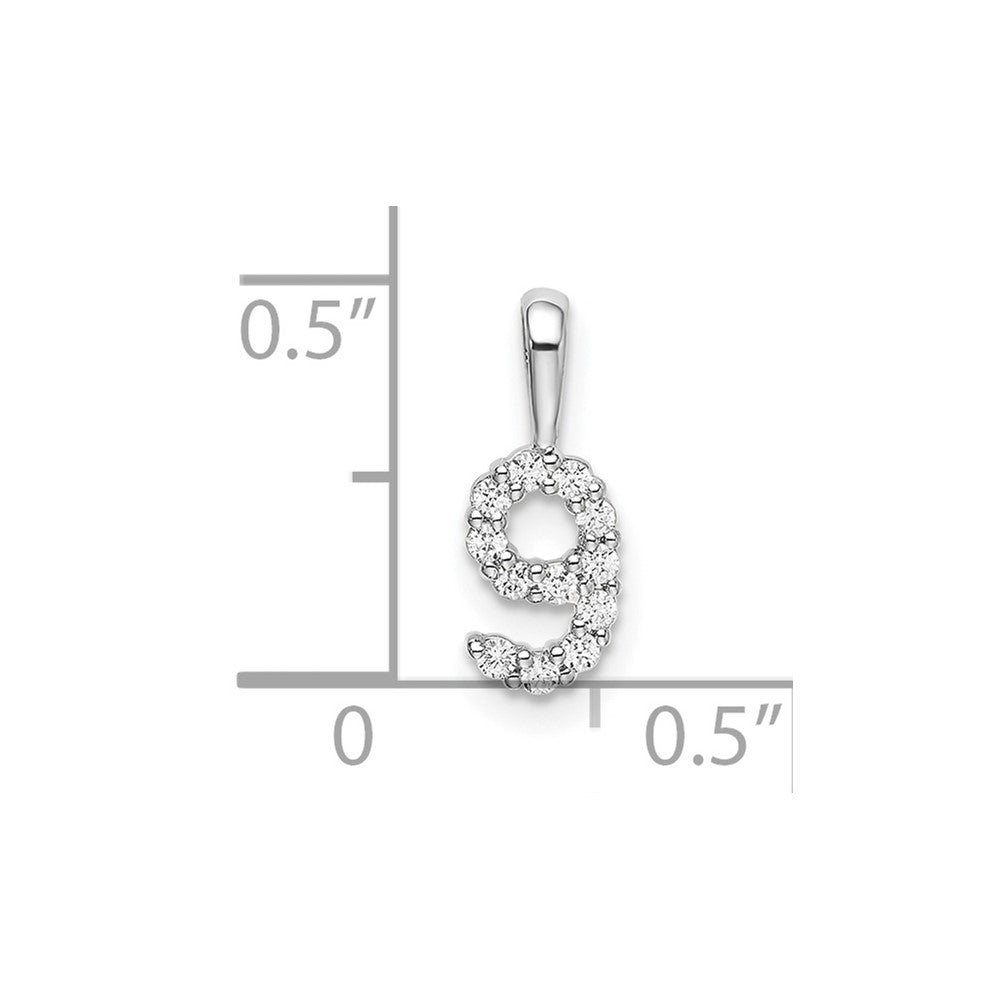 14K Weißgold Anhänger „Zahl 9“ mit echtem Diamant