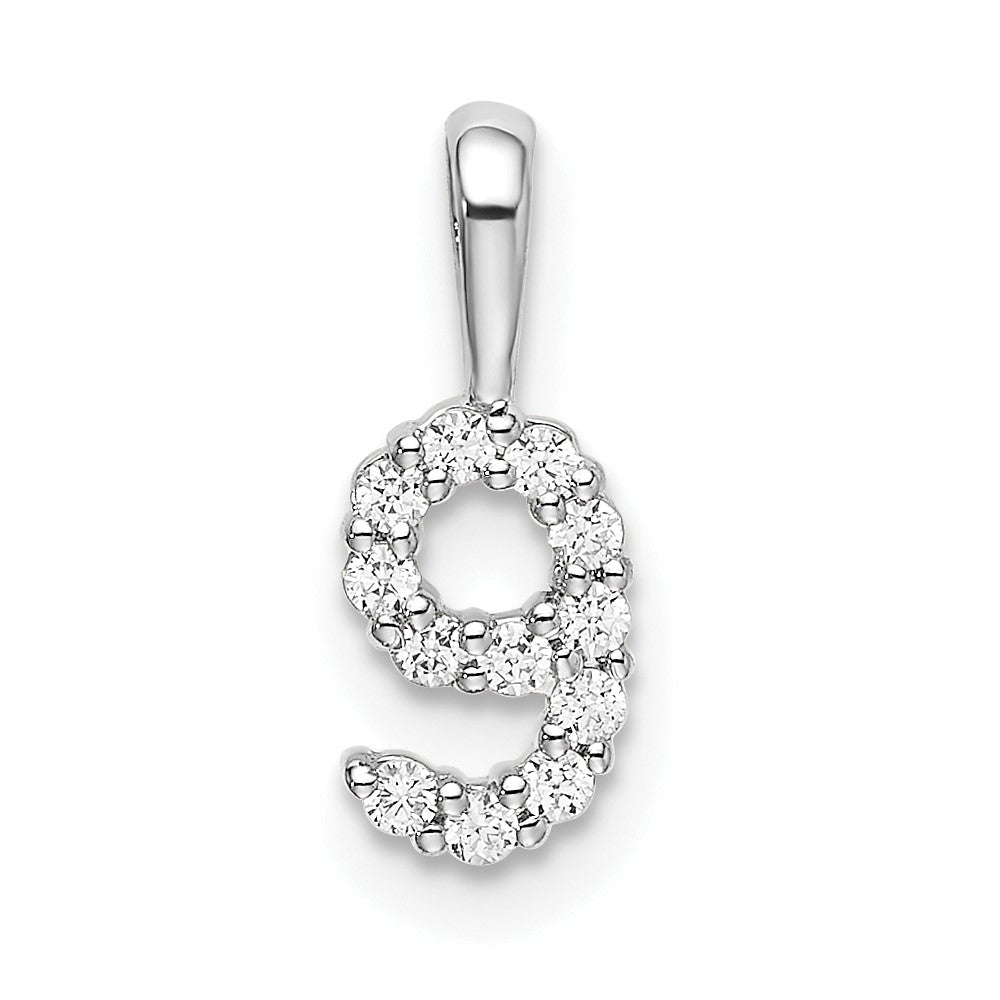 14K Weißgold Anhänger „Zahl 9“ mit echtem Diamant