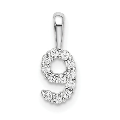 14K Weißgold Anhänger „Zahl 9“ mit echtem Diamant