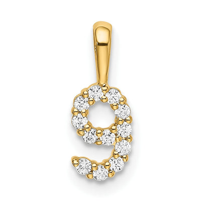 14K Gelbgold Anhänger Zahl 9 mit echten Diamanten