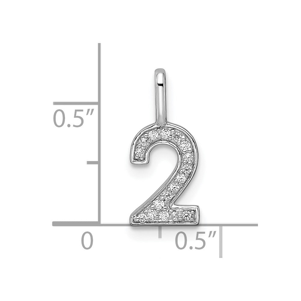 14K Weißgold Anhänger Zahl 2 mit echten Diamanten