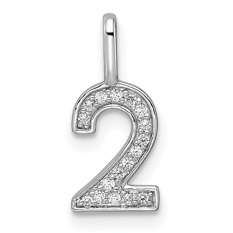 14K Weißgold Anhänger Zahl 2 mit echten Diamanten