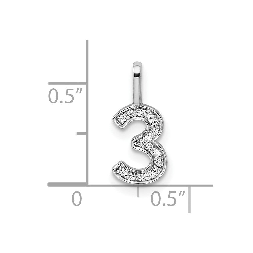 14k Weißgold Anhänger Zahl 3 mit echten Diamanten